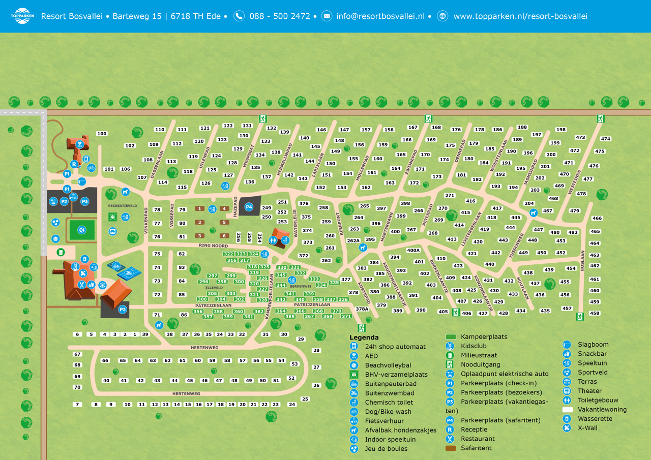 Parkplattegrond van Resort Bosvallei